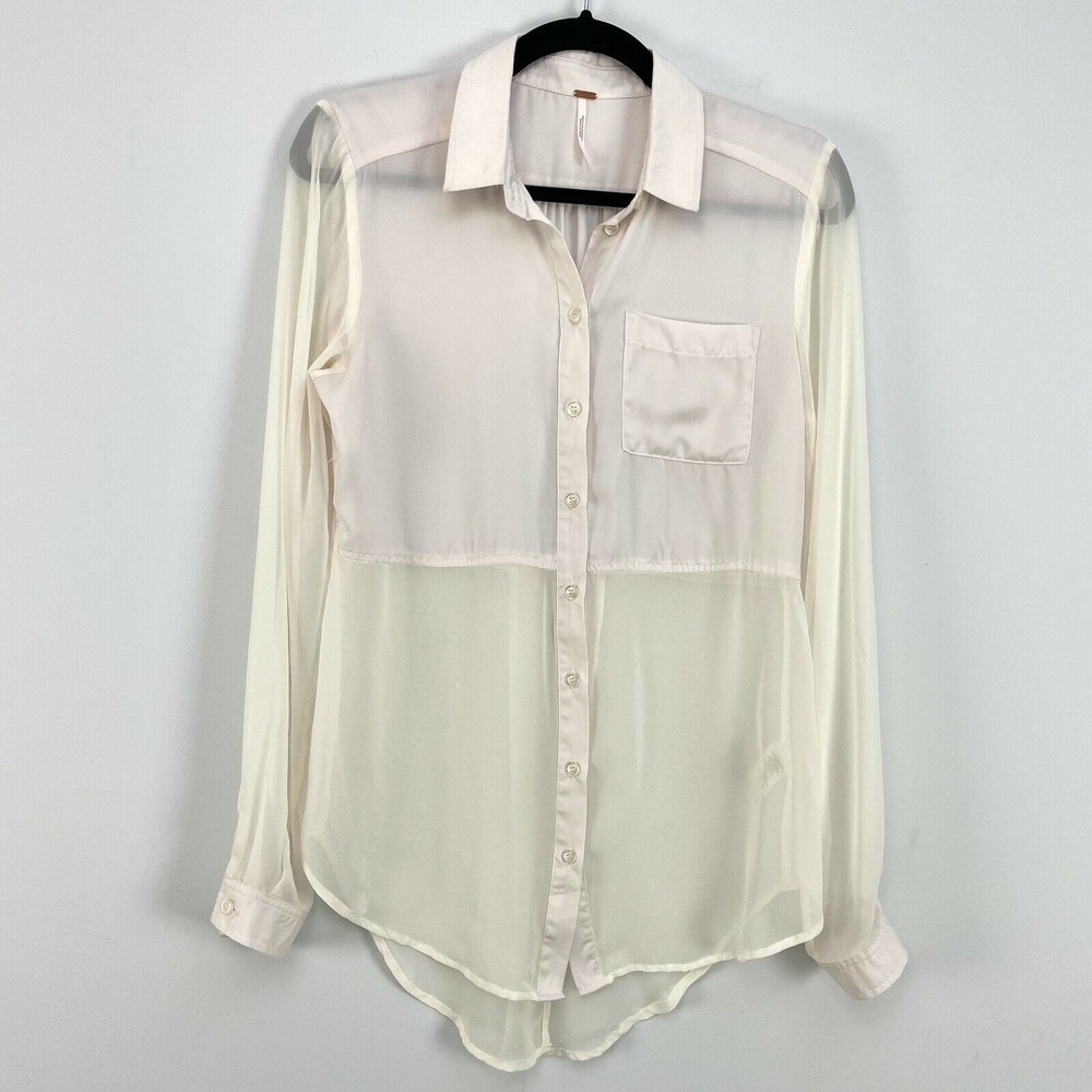 Free People Sheer Ivory Button-Up Blouse